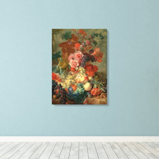 Fruit Piece - Jan van Huysum (1722) Canvas Afdruk (Insitu (Houten vloer))