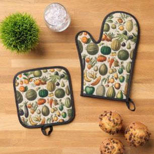 Fruit plantaardige botanische wetenschappelijke il ovenwant & pannenlap set
