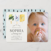 Fruit Popsicle Waterverf 1e Verjaardag Foto Kaart (Voorkant / Achterkant)