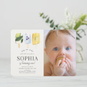 Fruit Popsicle Waterverf 1e Verjaardag Foto Kaart (Staand voorkant)