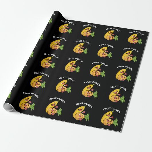 Fruit Punch Funny Drink Pun Dark BG Cadeaupapier (Uitgerold)
