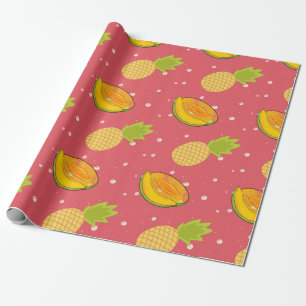 fruit salade : ananas en papaja fruit patroon cadeaupapier