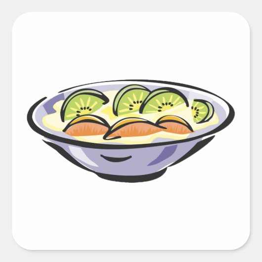 Fruit Salade Bowl met Kiwi en Sinaasappel Vierkante Sticker (Voorkant)