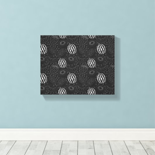 Fruit seamless pattern black and white Tropical Canvas Afdruk (Insitu (Houten vloer))