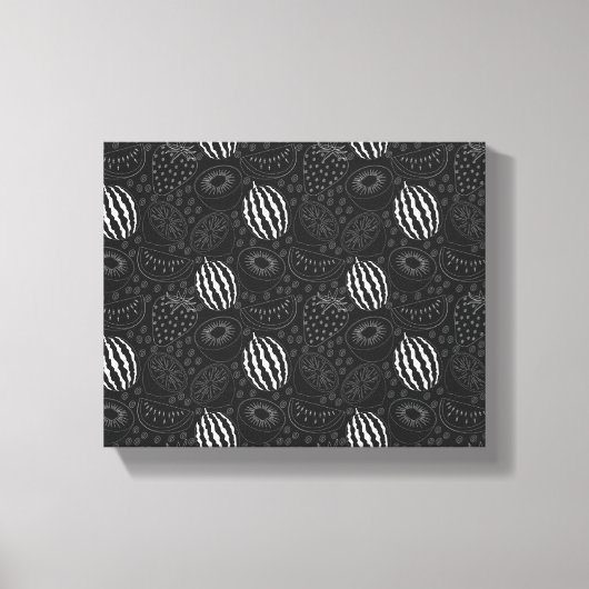 Fruit seamless pattern black and white Tropical Canvas Afdruk (Voorkant)