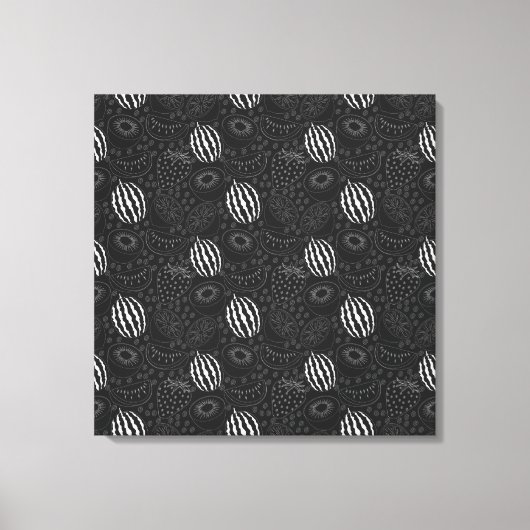 Fruit seamless pattern black and white Tropical Canvas Afdruk (Voorkant)