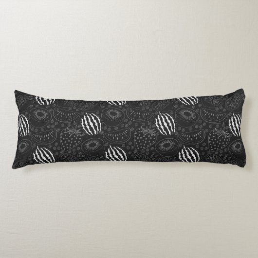 Fruit seamless pattern black and white Tropical Lichaamskussen (Voorkant)