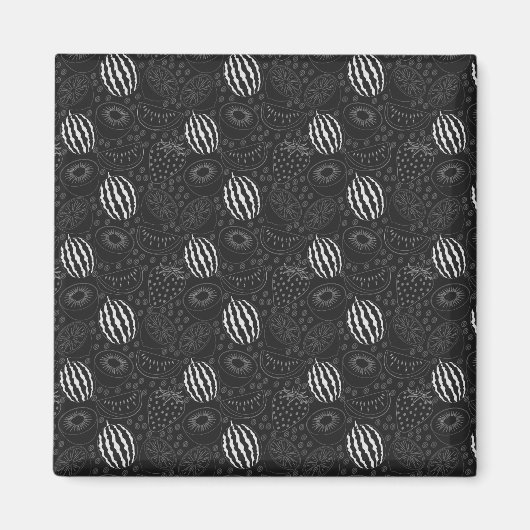 Fruit seamless pattern black and white Tropical Magneet (Voorkant)
