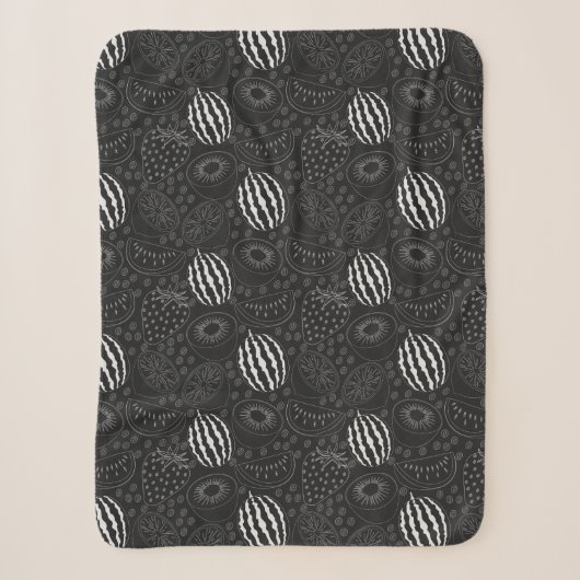 Fruit seamless pattern black and white Tropical Sherpa Deken (Voorkant)