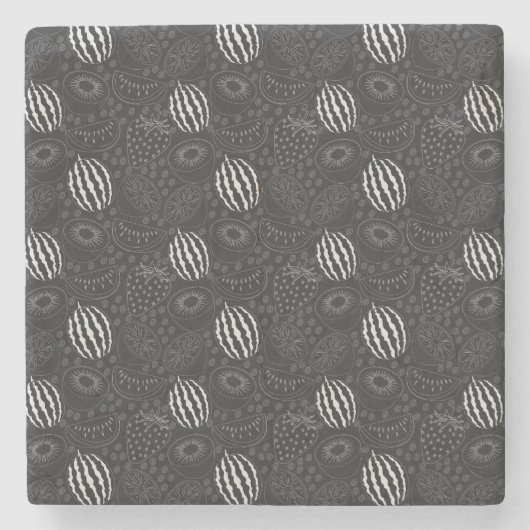 Fruit seamless pattern black and white Tropical Stenen Onderzetter (Voorkant)