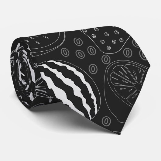 Fruit seamless pattern black and white Tropical Stropdas (Opgerold)