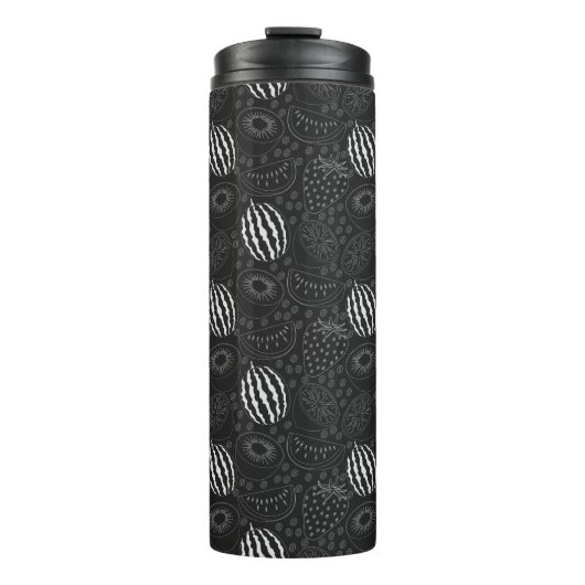Fruit seamless pattern black and white Tropical Thermosbeker (Voorkant)