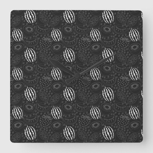 Fruit seamless pattern black and white Tropical Vierkante Klok (Voorkant)