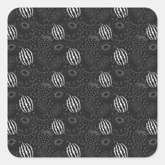Fruit seamless pattern black and white Tropical Vierkante Sticker (Voorkant)