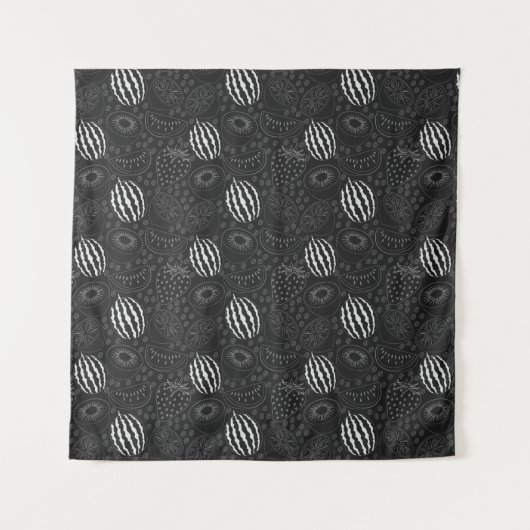 Fruit seamless pattern black and white Tropical Wandkleed (Voorkant)