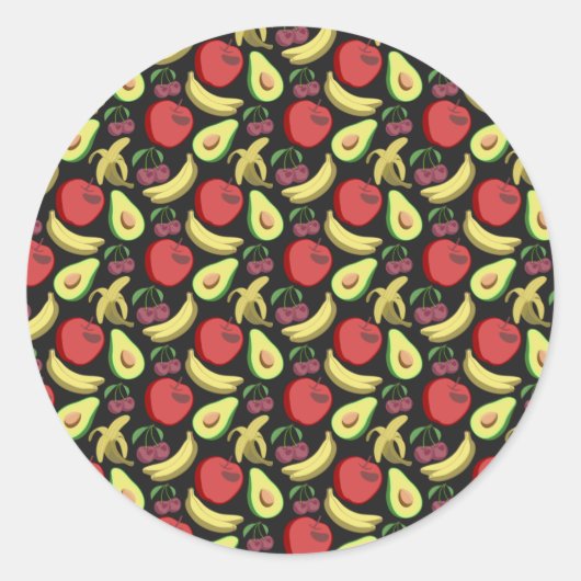 Fruit seamless pattern | colorful tropical fruit ronde sticker (Voorkant)