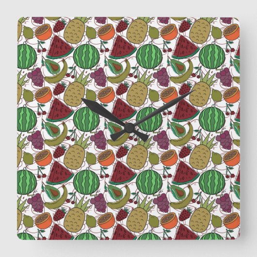 Fruit seamless pattern | Fruit surface pattern 25 Vierkante Klok (Voorkant)