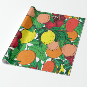 Fruit seamless pattern, hand drawn sketch, oranje cadeaupapier