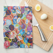 Fruit Sticker Montage Patroon Theedoek (Quarter Fold)