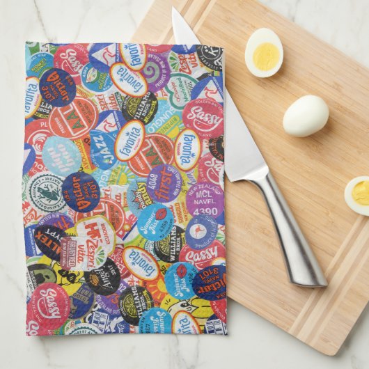 Fruit Sticker Montage Patroon Theedoek (Quarter Fold)