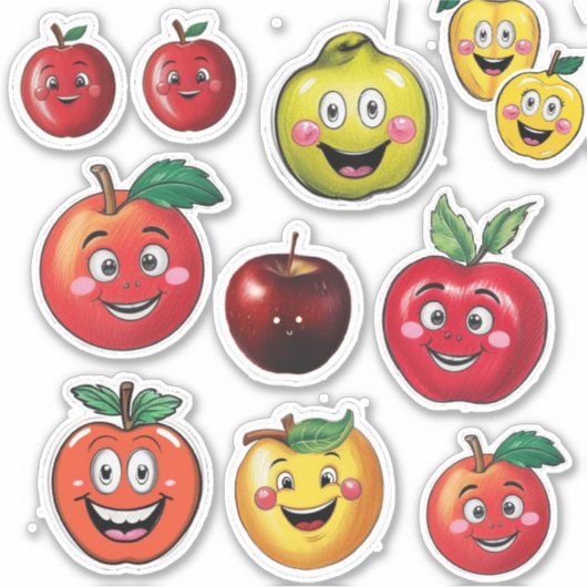 Fruit Stickers en vrolijke emoji rode appel (Voorkant)