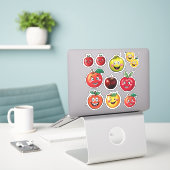 Fruit Stickers en vrolijke emoji rode appel (Laptop op bureau)