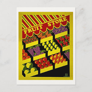 Fruit Store - Helderrood geel  WPA-Poster Briefkaart