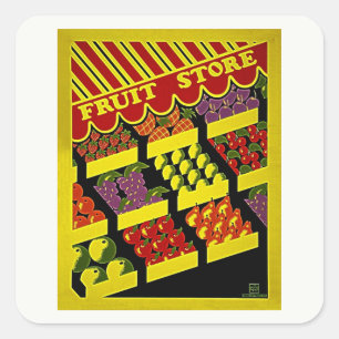 Fruit Store - Helderrood geel  WPA-Poster Vierkante Sticker