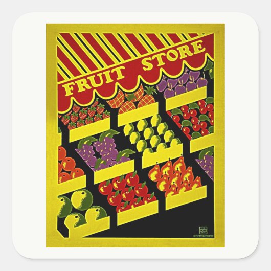 Fruit Store - Helderrood geel  WPA-Poster Vierkante Sticker (Voorkant)