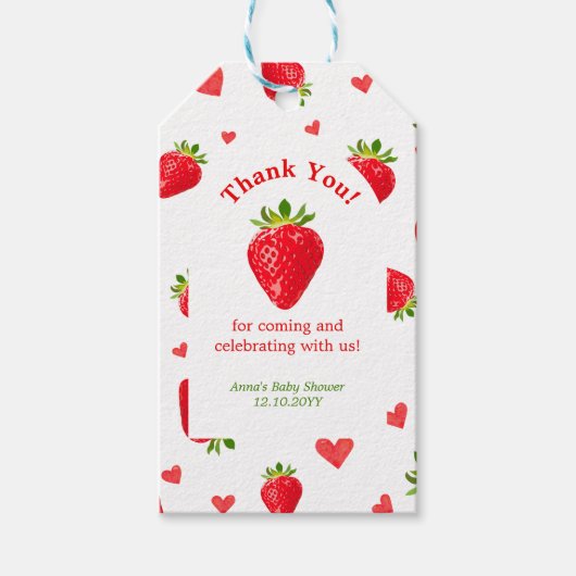 Fruit Strawberry Theme Spring Baby shower Cadeaulabel (Voorkant)