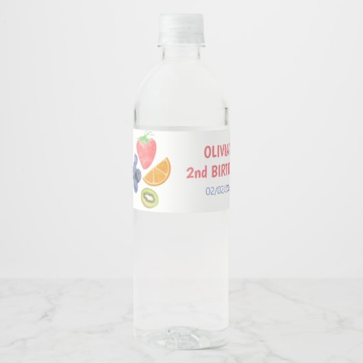 Fruit thema 2de verjaardag  waterfles etiket (Voorkant)