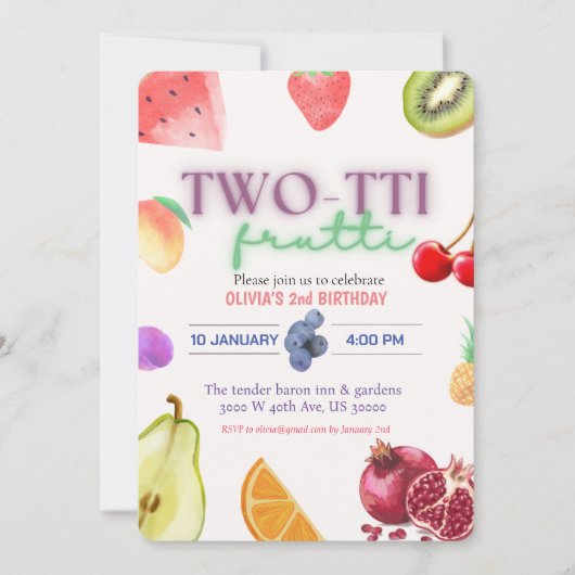 Fruit thema 2e verjaardag uitnodiging (Voorkant)