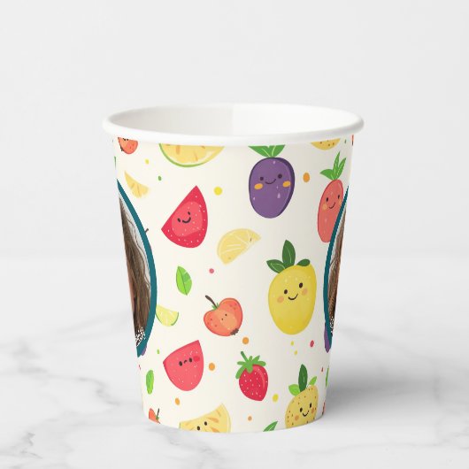 Fruit thema Aangepaste foto en naam Papieren Bekers (Links)