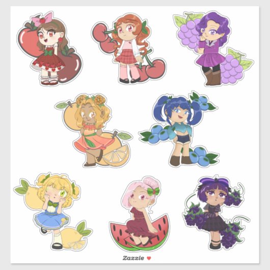 Fruit Theme Chibi Anime Stickers (Vel)