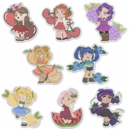 Fruit Theme Chibi Anime Stickers (Voorkant)