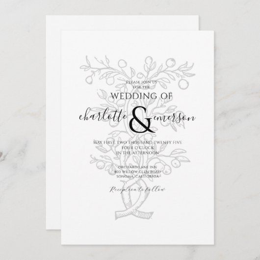 Fruit Tree Branch Wedding Kaart (Voorkant / Achterkant)