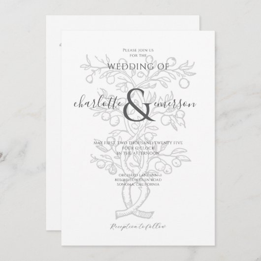 Fruit Tree Branch Wedding Kaart (Voorkant / Achterkant)