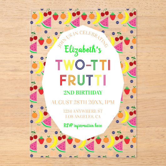 Fruit Two-tti Frutti 2e verjaardag uitnodiging (Voorkant)