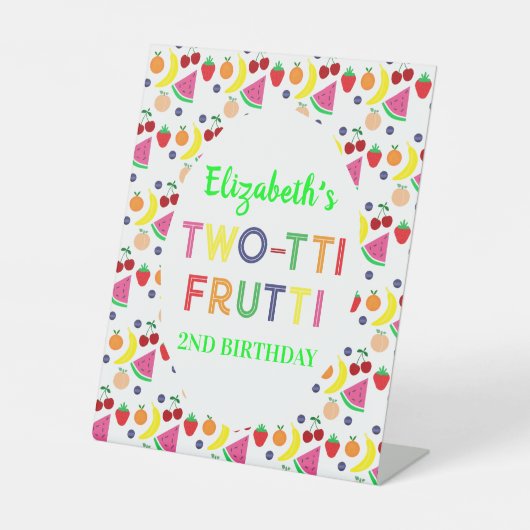 Fruit Two-tti Frutti 2nd Birthday Reclamebord Met Voetstuk (Voorkant)