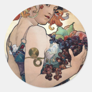 Fruit van Alfons Mucha 1897 Ronde Sticker
