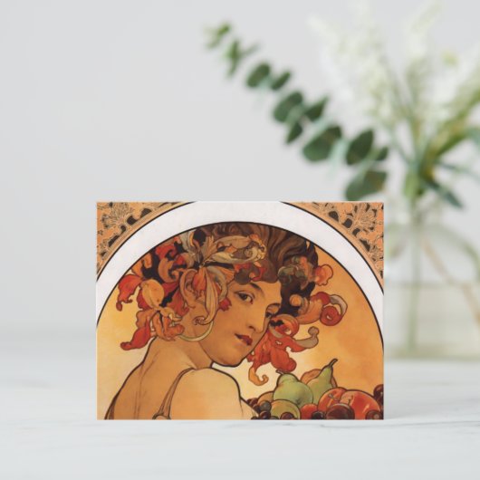 "Fruit" van Alphonse Mucha briefkaart (Staand voorkant)
