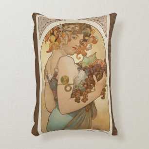 Fruit van Alphonse Mucha, Vintage Art Nouveau Accent Kussen