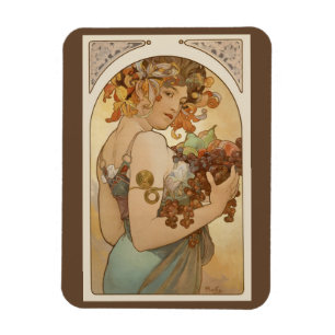 Fruit van Alphonse Mucha, Vintage Art Nouveau Magneet
