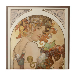 Fruit van Alphonse Mucha, Vintage Art Nouveau Tegeltje