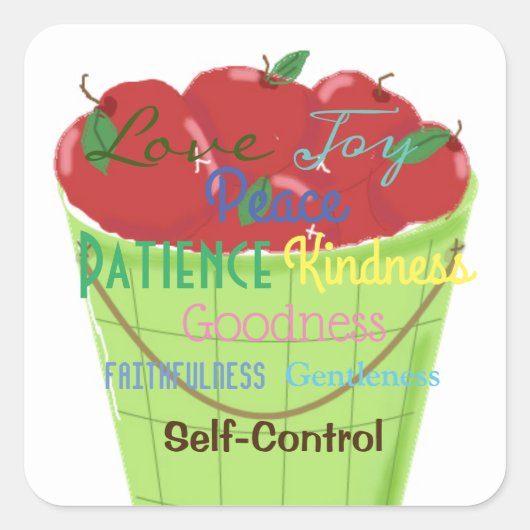 Fruit van de Geest Mand Vierkante Sticker (Voorkant)
