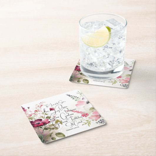 Fruit van de Spirit roze bloemig Kartonnen Onderzetters (Insitu)