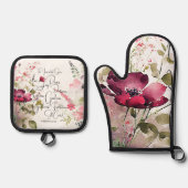 Fruit van de Spirit roze bloemig Ovenwant & Pannenlap Set (Voorkant)