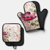 Fruit van de Spirit roze bloemig Ovenwant & Pannenlap Set (Voorkant / Achterkant)