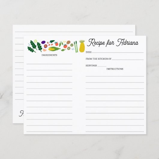Fruit Veggies CUSTOM Bridal Shower Recipe Card (Voorkant / Achterkant)