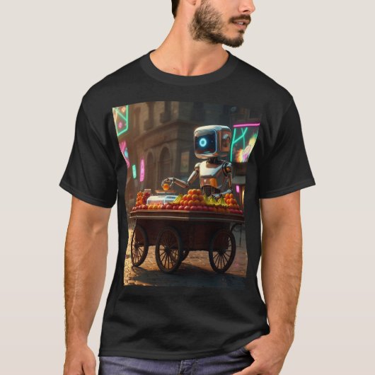 Fruit Vendor Robot – Egyptian Street Fusion Art T-shirt (Voorkant)